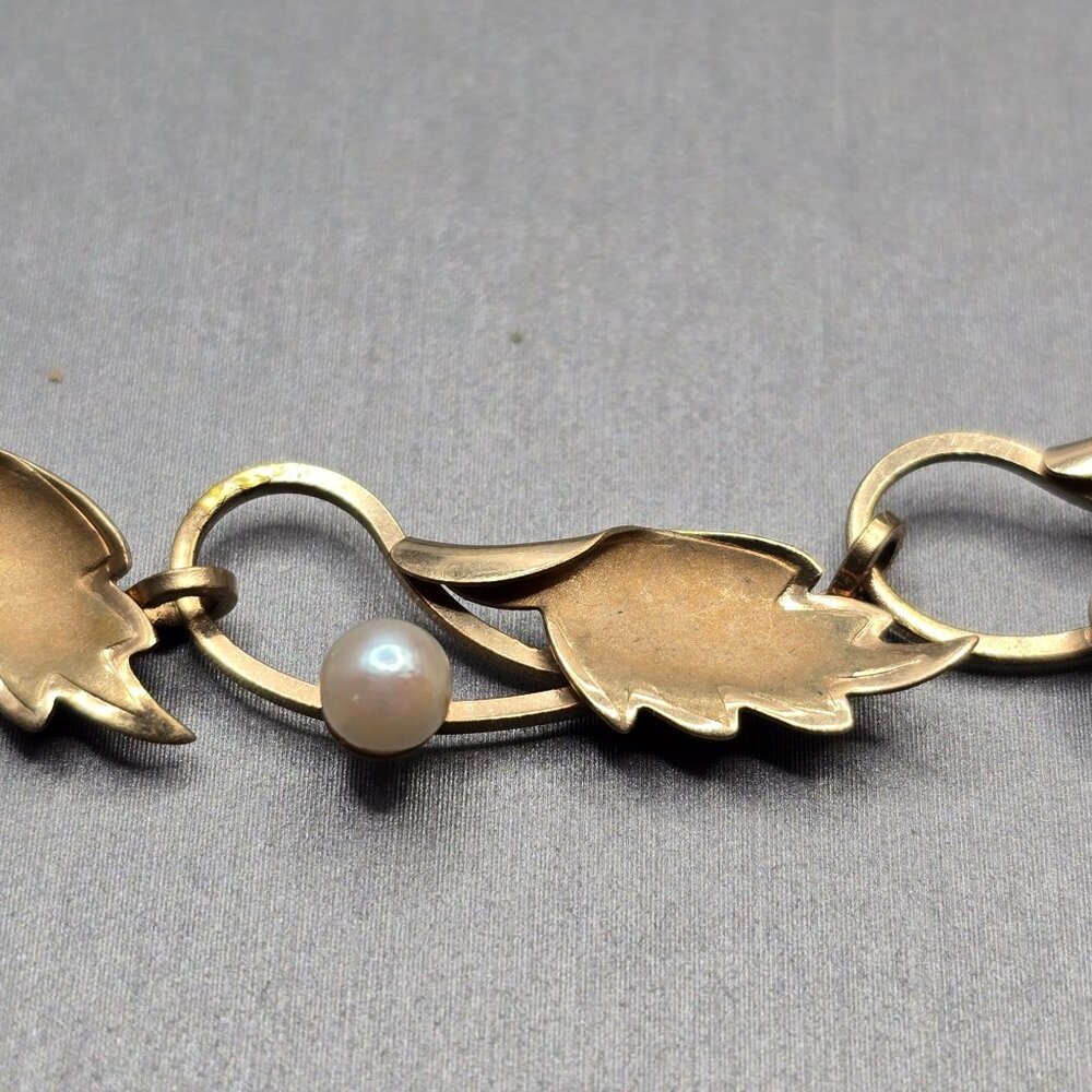 VTG De Curtis DEC 14K Gold Filled Pearl Leaf Choker Necklace 14" Mid‑Century 50s - Picture 5 of 16